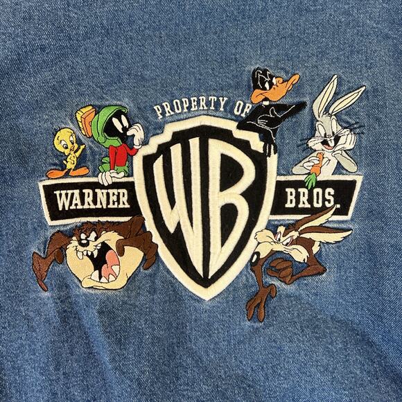 Vintage 90s WARNER BROS@LOONY TUNES Denim Varsity insulated Bomber Jacket Medium - Picture 12 of 13